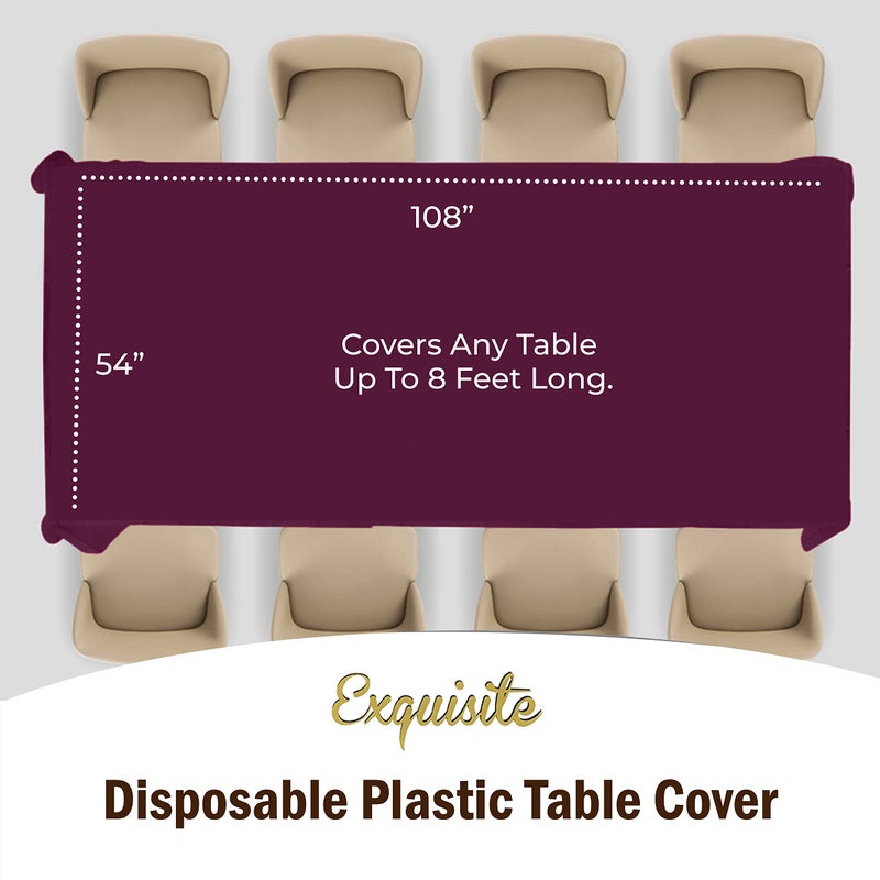 Party Solids 6-Pack Premium Plastic Tablecloth 54in. x 108in. Rectangle Plastic Table Cover - Plum - Image 4